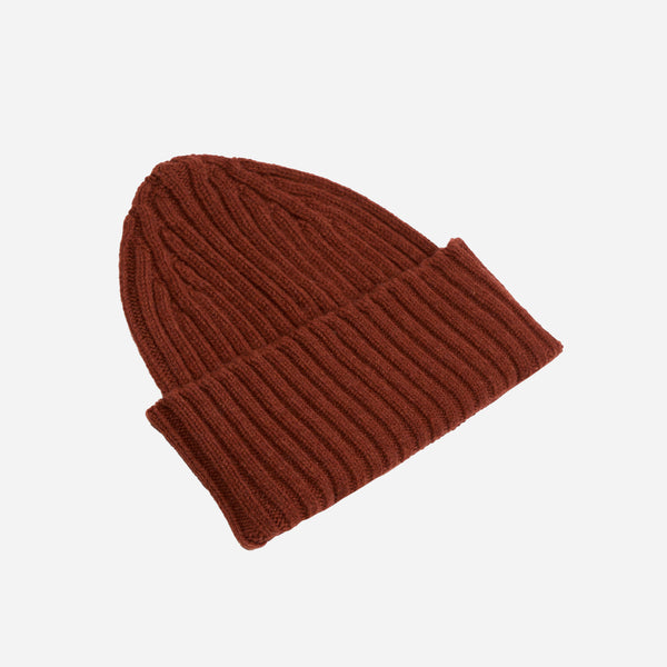 Drake's Lambswool Ribbed Knit Beanie - Sienna