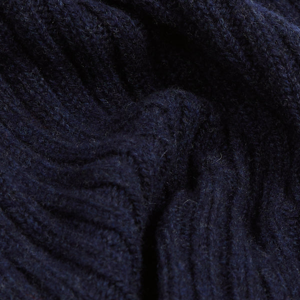 Drake's Lambswool Ribbed Knit Beanie - Oxford Blue
