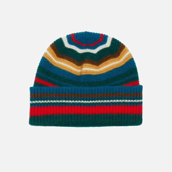 PURL STITCH BEANIE - GREEN/BLUE MULTI