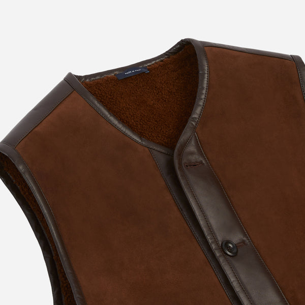 SUEDE SHEARLING VEST - RICH BROWN