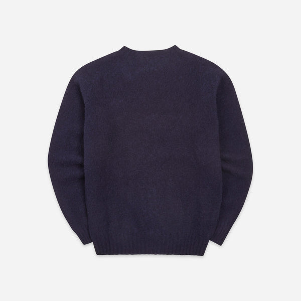 BRUSHED SHETLAND CREW KNIT SWEATER - NAVY