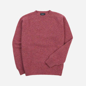 Drakes - BRUSHED SHETLAND CREW KNIT SWEATER - ZINNIA PINK -  - Main Front View