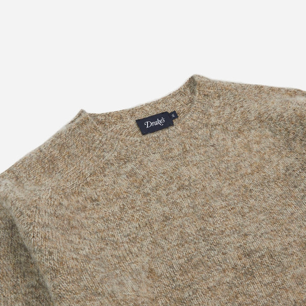 BRUSHED SHETLAND CREW SWEATER - PEBBLE GREY