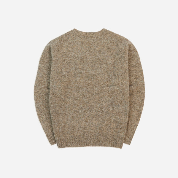 BRUSHED SHETLAND CREW SWEATER - PEBBLE GREY