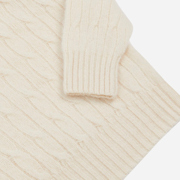 BRUSHED SHETLAND CABLE KNIT SWEATER - VANILLA