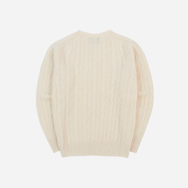 BRUSHED SHETLAND CABLE KNIT SWEATER - VANILLA