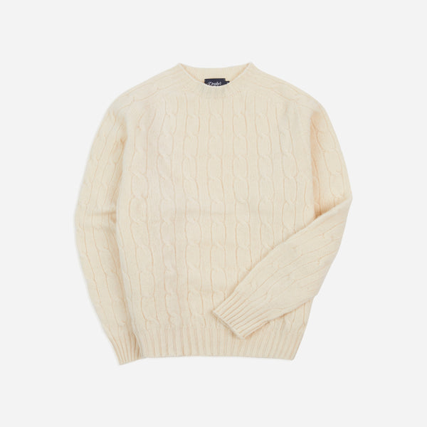 BRUSHED SHETLAND CABLE KNIT SWEATER - VANILLA
