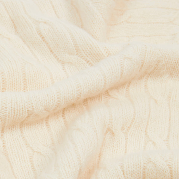 BRUSHED SHETLAND CABLE KNIT SWEATER - VANILLA