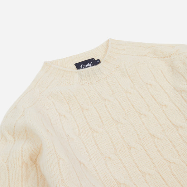 BRUSHED SHETLAND CABLE KNIT SWEATER - VANILLA