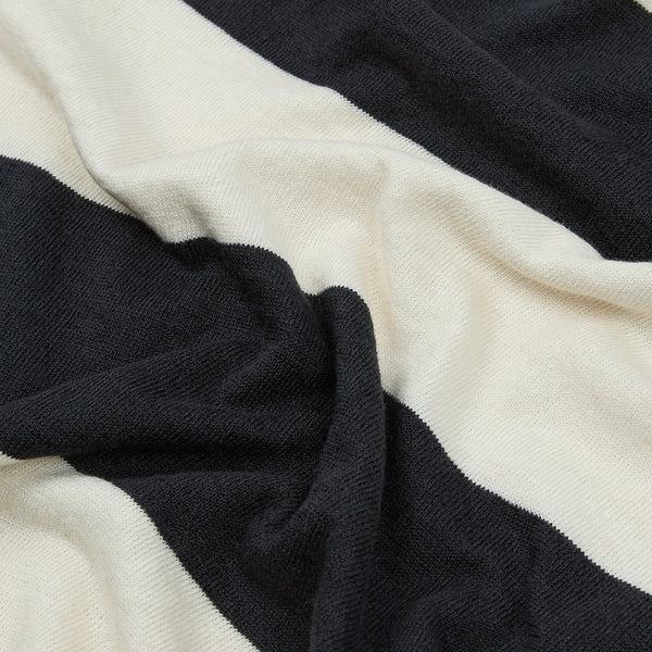 STRIPED KNIT SS CREW SWEATER - ECRU/CHARCOAL