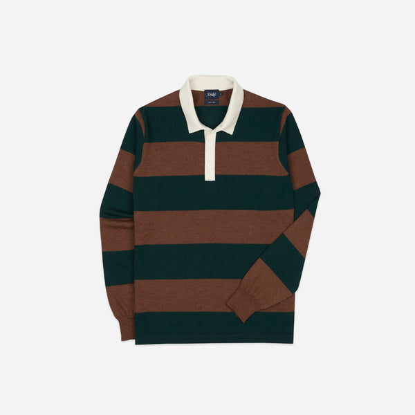Drake's Block Stripe Knitted Rugby - Green & Brown