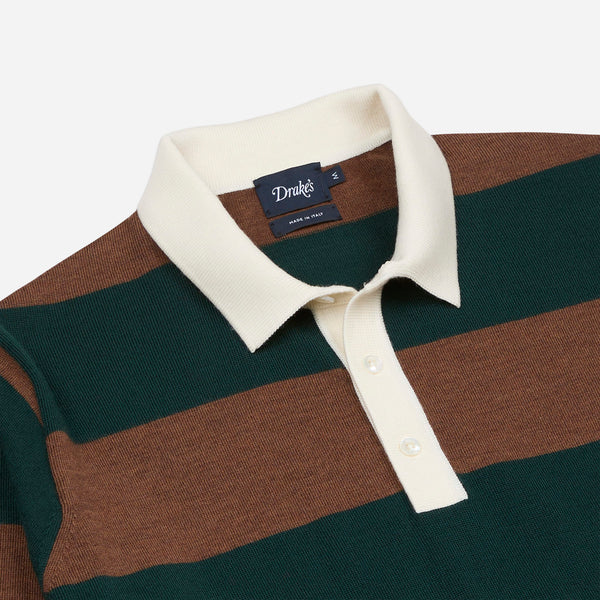 Drake's Block Stripe Knitted Rugby - Green & Brown