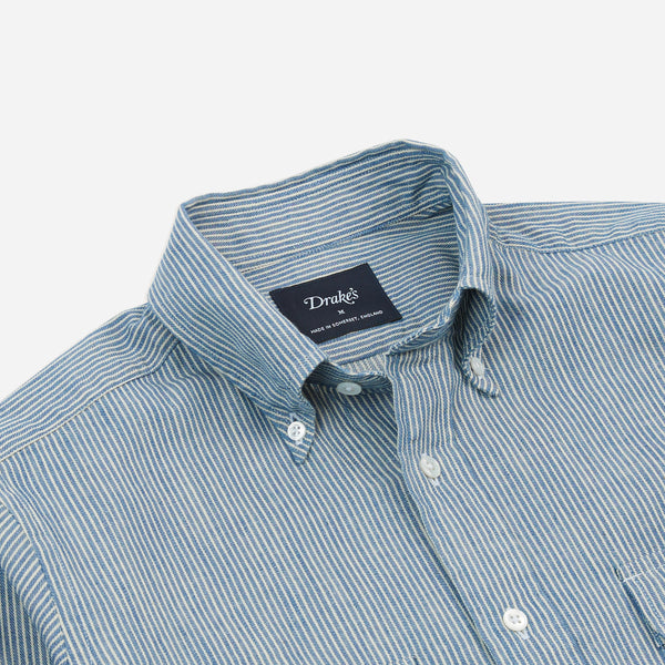 STRIPED DENIM WORK SHIRT - BLUE