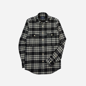 Drakes - HEAVY COTTON CHECK SHIRT - NAVY/ECRU -  - Main Front View