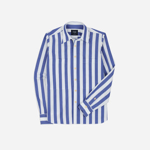 Drakes - STRIPED RELAXED BLOCK SHIRT -  BLUE & WHITE -  - Main Front View