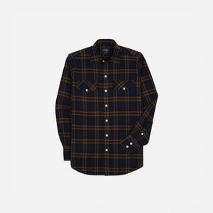 Drakes - Drake's LP Two-Pocket Check Shirt - Navy & Tobacco -  - Main Front View