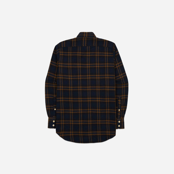 Drake's LP Two-Pocket Check Shirt - Navy & Tobacco