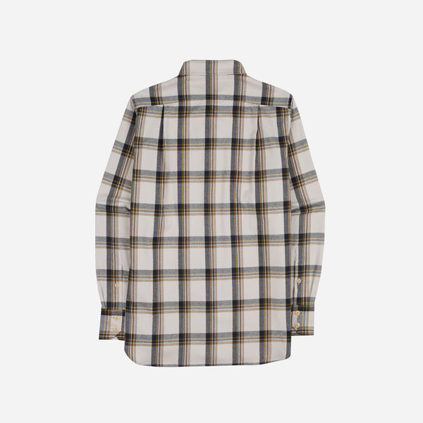 Drake's LP Two-Pocket Check Shirt - Ecru, Navy & Brown