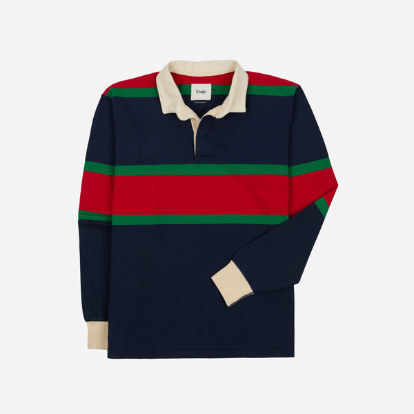 Drake's Middle Stripe Rugby - Navy, Red & Green