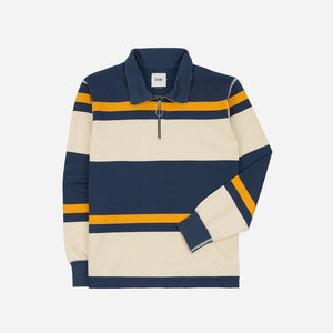 Drakes - STRIPE QUARTER ZIP RUGBY - ECRU/NAVY-YELLOW -  - Main Front View