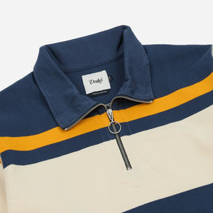 Drakes - STRIPE QUARTER ZIP RUGBY - ECRU/NAVY-YELLOW -  - Alternative View 1