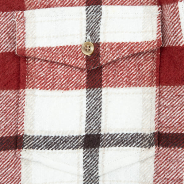 BIG POCKET FLANNEL SHIRT - WHITE/BRANDY BROWN