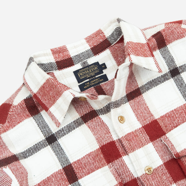 BIG POCKET FLANNEL SHIRT - WHITE/BRANDY BROWN