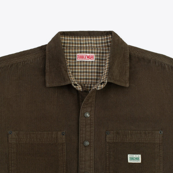 Lined Snap Overshirt - Brown Corduroy