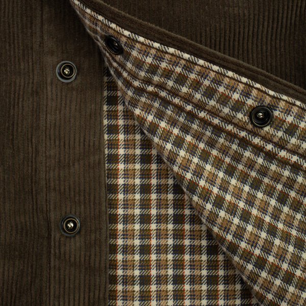 Lined Snap Overshirt - Brown Corduroy