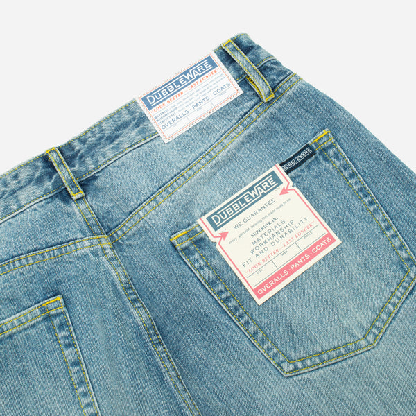 SELVEDGE STRAIGHT LEG WORK DENIM JEANS - STONE WASH