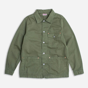 Dubbleware - HEAVY WASH HERRINGBONE WORK JACKET - GREEN -  - Main Front View