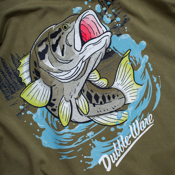 BASS FISHING T-SHIRT - OLIVE GREEN