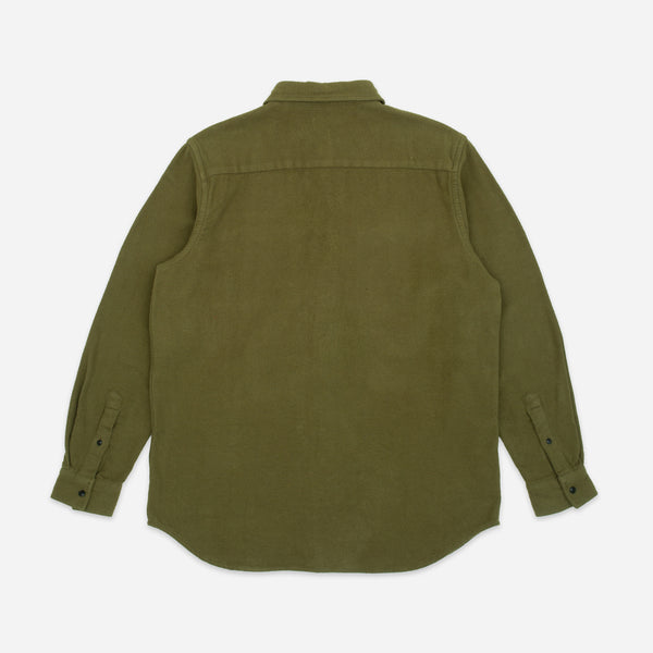 NOTCHED POCKET HEAVY FLANNEL OVERSHIRT - OLIVE