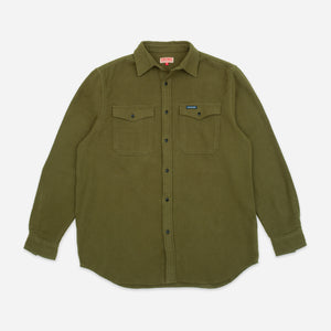 Dubbleware - NOTCHED POCKET HEAVY FLANNEL OVERSHIRT - OLIVE -  - Main Front View