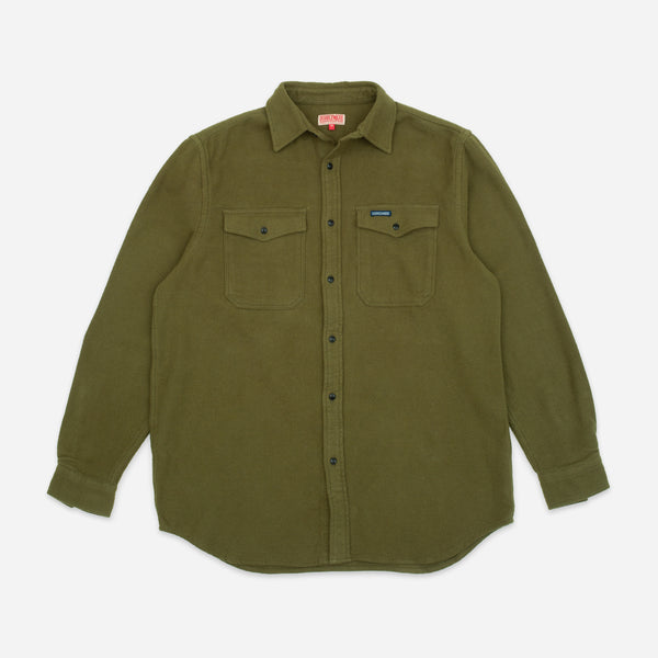 NOTCHED POCKET HEAVY FLANNEL OVERSHIRT - OLIVE