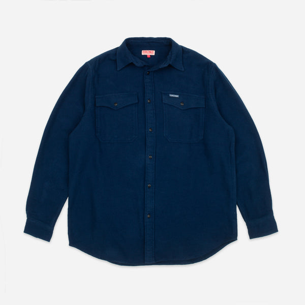 NOTCHED POCKET HEAVY FLANNEL OVERSHIRT - NAVY