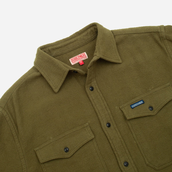NOTCHED POCKET HEAVY FLANNEL OVERSHIRT - OLIVE