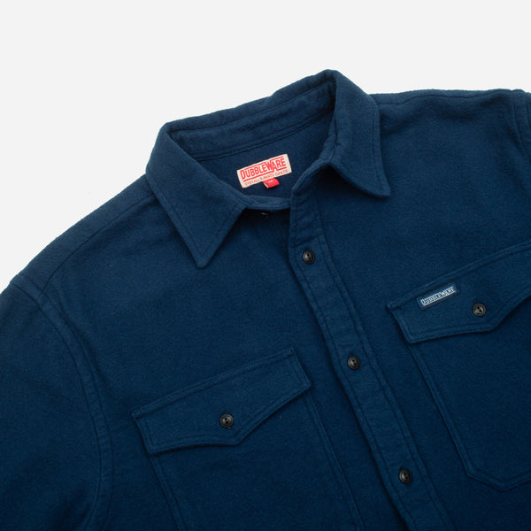 NOTCHED POCKET HEAVY FLANNEL OVERSHIRT - NAVY