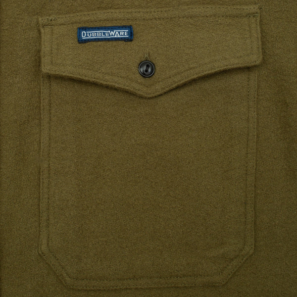 NOTCHED POCKET HEAVY FLANNEL OVERSHIRT - OLIVE
