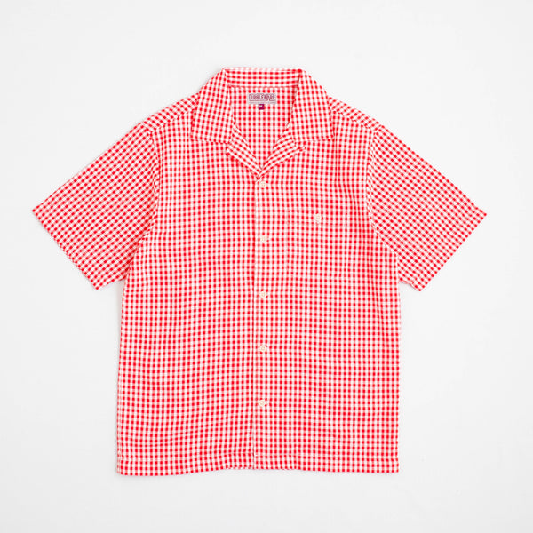 QUINCY SEERSUCKER CAMP SHIRT - RED CHECK