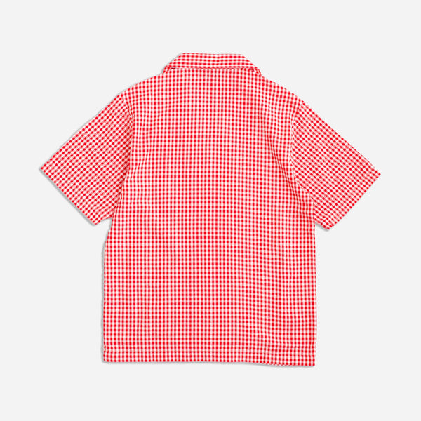 QUINCY SEERSUCKER CAMP SHIRT - RED CHECK
