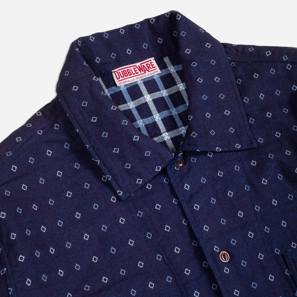 INDIGO JACQUARD JAPANESE OVERSHIRT - NAVY