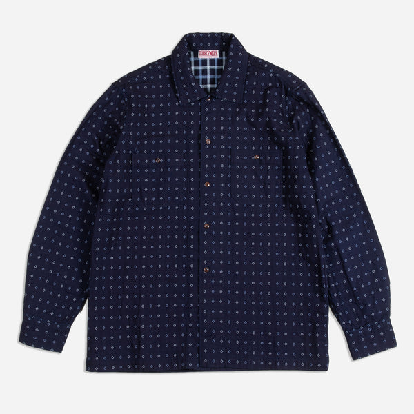 INDIGO JACQUARD JAPANESE OVERSHIRT - NAVY