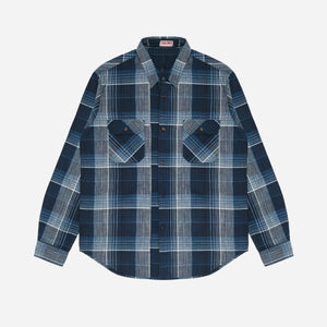 Dubbleware - OMBRE PLAID BUTTON DOWN SHIRT MADE IN ITALY - NAVY/BLUE CHECK -  - Main Front View