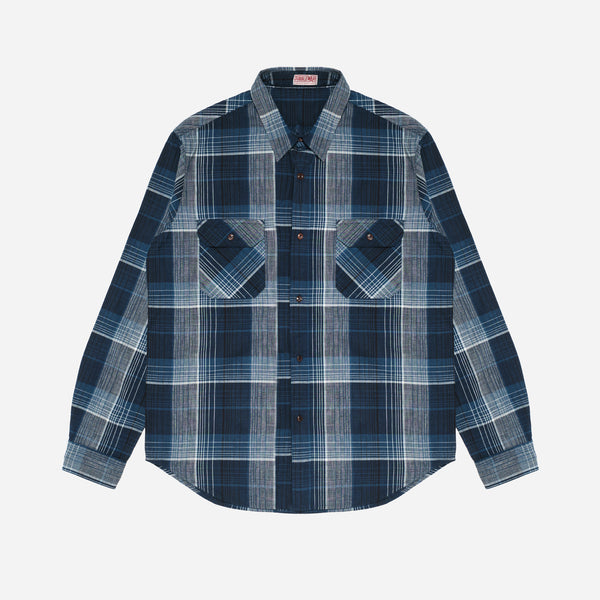 OMBRE PLAID BUTTON DOWN SHIRT MADE IN ITALY - NAVY/BLUE CHECK