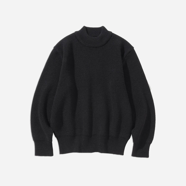 FISHERMAN WOOL CREW NECK KNIT - BLACK