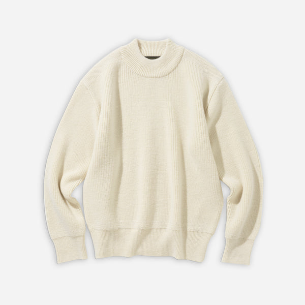 FISHERMAN WOOL CREW NECK KNIT - CREAM