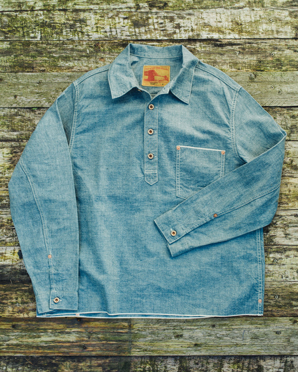 CHAMBRAY POP OVER SHIRT - BLUE