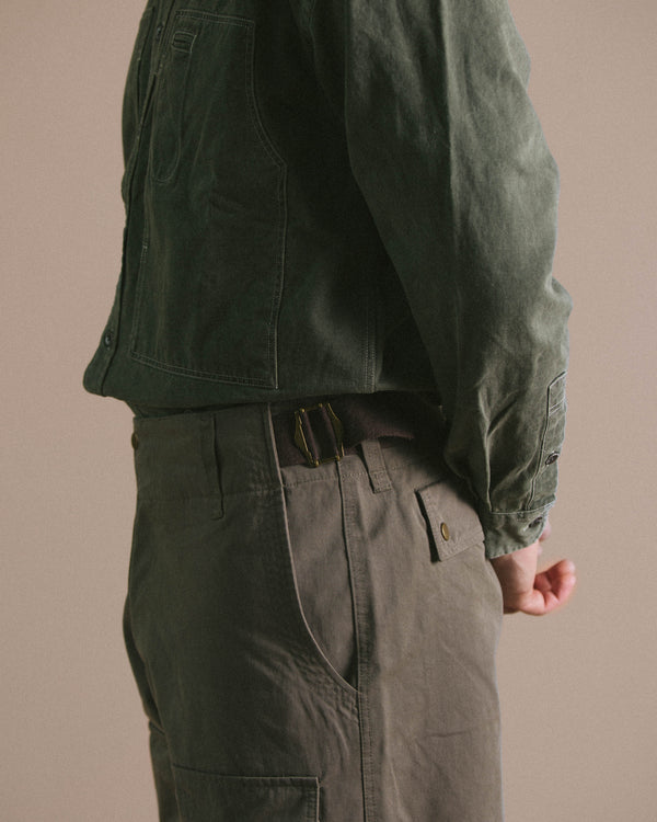 WASHED CARPENTER POCKET WORK SHIRT - OLIVE