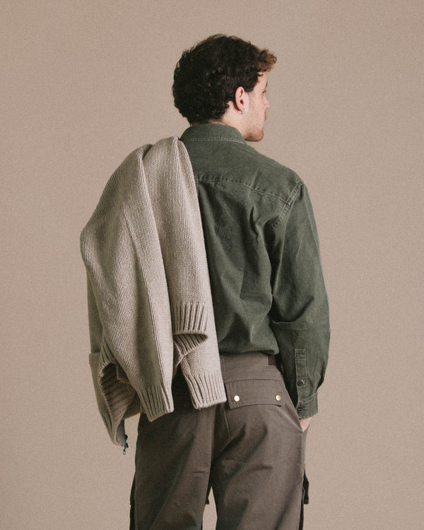 WASHED CARPENTER POCKET WORK SHIRT - OLIVE